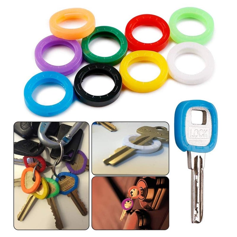 Oubaka 40 Pack Silicone Key Cap Tags,Plastic Key Identifier Rings,Key ID Rings,4 Pcs Each Color,10 Colors in Total - Image 2